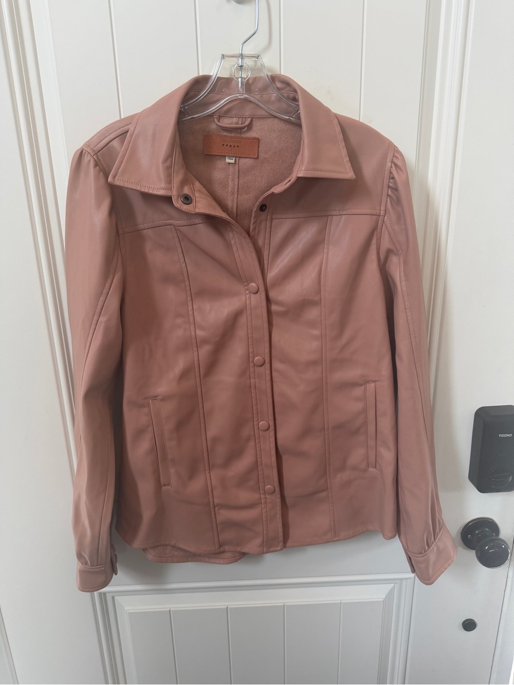 Blank NYC Mauve Button-Front Faux Leather Shirt Jacket